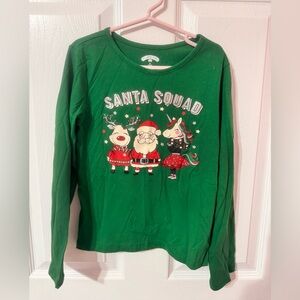 Holiday Time Green Santa Squad Long Sleeve Kids Shirt size M (7/8)